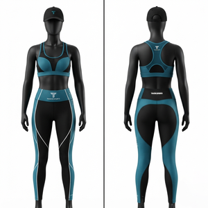 Ensemble de legging et soutien-gorge de BJJ en polyester extensible premium 280 GSM, bleu et noir, avec logo personnalisé OEM - Product Image 1