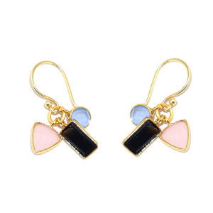 Pendientes Colgantes de Moda para Fiesta, con Tres Piedras de Calcedonia y Ónix, Chapados en Oro de 22K, Hechos a Mano, para Chicas y Mujeres, Venta al Por Mayor - Product Image 3