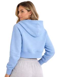 Sudadera con capucha corta para mujer, azul claro, de algodón y forro polar, corte ajustado, estilo casual, ligera, para mujer - Product Image 2