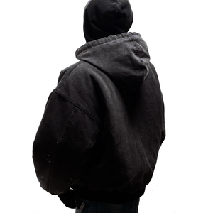 IBEX Wholesale Custom Logo Embroidery Washed French Terry <b>Black</b> Heavyweight Acid Wash Distressed <b>Zip</b> <b>up</b> Jacket <b>Hoodie</b> Men's - Product Image 5