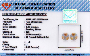 0.58 Cttw Natural White Diamond Flower Two Tone Stud <b>Earrings</b> for Women, Round Cut Diamonds, 925 Sterling Silver, Push Back - Product Image 3