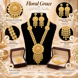 Radiant <b>Sunflower</b> Long Necklace Set | 24K Gold Plated Floral Jewelry Earrings Bracelet <b>Ring</b> | Engagement Wedding Party Women's - Product Image 6