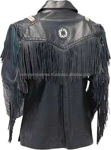 Chaqueta de Cuero Estilo Vaquero para Hombre, con Flecos y Cuentas, de Cuero Vacuno Original, Hermosa Chaqueta Vaquera - Product Image 2