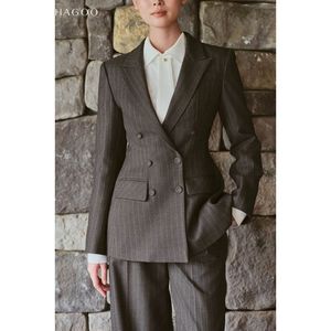 Blazers à rayures fines pour femmes, veste tissée sur mesure, tenue de bureau et de travail formelle [B9025] - Product Image 2