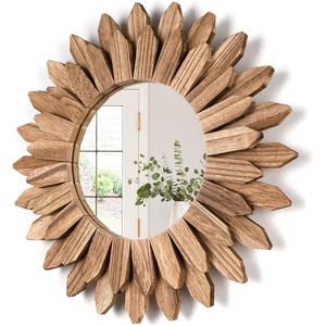 Specchio da Parete Rustico in Legno da 12 Pollici, Stile Boho, Decorativo per Ingresso, Camera da Letto, Soggiorno, Bagno, Idea Regalo per la Casa - Product Image 1