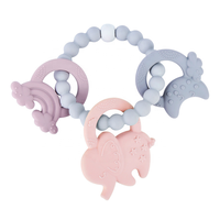 Lot de 4 jouets de dentition en silicone multicolores avec logo personnalisé pour bébés de 3 mois et plus, conception anti-étouffement, 100 % silicone de qualité alimentaire, anneau de dentition pour tout-petits