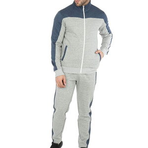 Ensemble de survêtement pour homme gris et bleu marine avec blocs de couleur, manches longues, fermeture éclair sur le devant, pantalon de jogging décontracté avec poches latérales, respirant, pour l'automne - Product Image 4