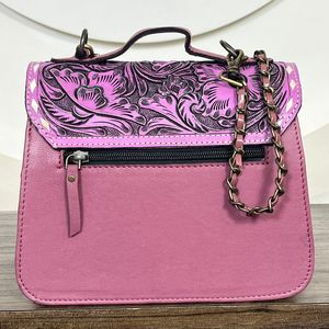 Bolso Bandolera de Cuero Vacuno Hecho a Mano con Tallado Floral y Correa de Cadena, Estilo Occidental, para Mujer - Product Image 5