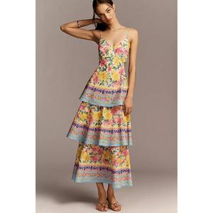 Amorzinho - Vestido Maxi Casual de Algodón Ecológico con Cintura Natural, Diseño en Capas, Estampado Floral Transpirable de Alta Calidad, ODM, Primavera 2026 para Mujer - Product Image 1
