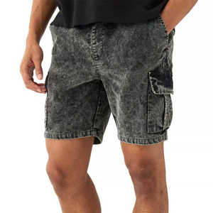 Shorts de jogging en molleton bouclette pour hommes, en coton délavé à l'acide, à ourlet brut, style vintage, respirants, antibactériens, OEM ODM - Meilleures ventes - Product Image 2