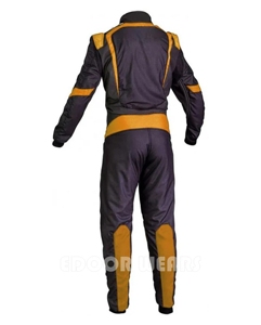 Combinaison de course Edoor Wear noire/orange personnalisable à deux couches, design monopièce pour karting, avec doublure, pour usage extérieur, vente en gros - Product Image 3
