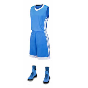 Blue Sleeveless Basketball Jersey Set V-Neck Moisture Wicking Polyester Unisex Adult All Seasons Sportswear - Product Image 4