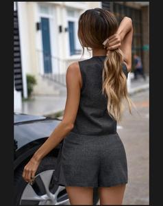 Chic Sleeveless Button-Front Vest Top & Pleated Mini Skirt Set - Product Image 2