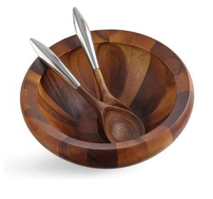 Luxury Acacia Wood Salad Bowl Set with Wooden Serving Spoon & Fork Large Natural Wooden Mixing Bowl for Salad Fruit <b>Pasta</b> - Product Image 5