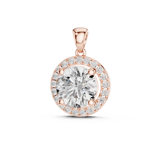 Pendentif en or rose avec diamant certifié IGI, taille brillant, serti halo, pour femme, idéal pour fiançailles, fête ou cadeau, bijou - Product Image 1