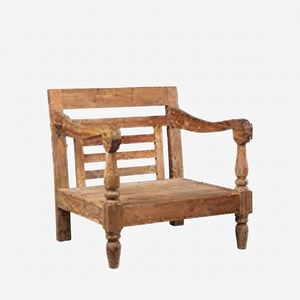 Modern Classic Solid <b>Wood</b> Armchair Elegant Slatted Back Single Wooden <b>Sofa</b> Furniture For Rustic Home Setup Art Design Pure Art - Product Image 1