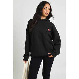 Custom Logo Winter Womens <b>Oversized</b> <b>Fleece</b> <b>Hoodie</b> OEM Cotton Blend Front Logo Drop Shoulder Pullover for Streetwear Brands - Product Image 1