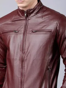 New Causal Vintage Leather Jacket <b>Coat</b> Men Spring Outfit Design Motor Biker Pocket PU Leather Jacket - Product Image 4