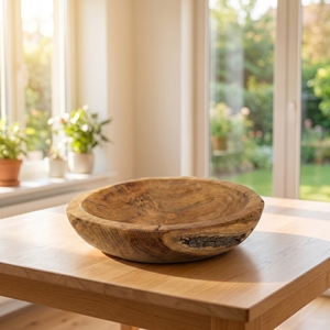 Tazón Poco Profundo de Madera de Teca Hecho a Mano de Primera Calidad, Borde Natural, Minimalista, Ecológico, Duradero, Sostenible, Color Personalizado - Product Image 4