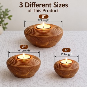 Support de bougie en bois artisanal, rond, pour bougies chauffe-plat, décoration de table, idéal pour les fêtes et Noël - Product Image 4