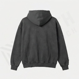 Premium Pullover Streetwear Acid Wash Cotton Hoodies No Drawstring Custom <b>Vintage</b> Distressed <b>Sweatshirt</b> Men Wholesale Apparel - Product Image 2