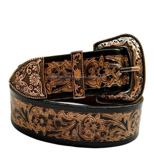 Venta al por mayor Western Cowboy Denim Belt Retro imitación cobre hebilla cuero de vaca moda Retro hombres Punk cinturón de cuero en relieve - Product Image 4