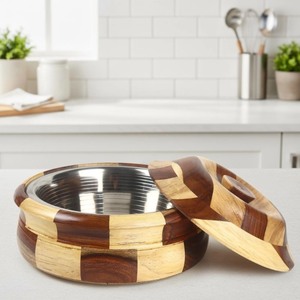 Luxurious Wooden <b>Bowl</b> <b>With</b> <b>Lid</b> Modern Design For Food <b>Serving</b> Uncoated Wood Handicraft Gift Item - Product Image 4