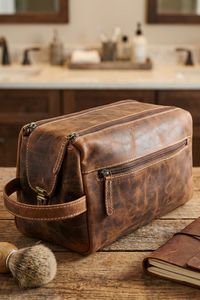 Vintage Genuine Leather Toiletry Bag Medium Size Zipper Closure Soft Handle Durable Cosmetic <b>Case</b> for Travel - Product Image 2