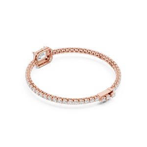 Bracelet de luxe en or rose 10K avec diamants de laboratoire taille émeraude et halo de diamants, bracelet tennis élégant pour femme - Product Image 3