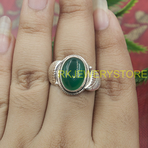 Natural Green Onyx Gemstone <b>Ring</b> 925 Sterling Silver Handmade Vintage Oval Cabochon Gemstone <b>Ring</b> Boho <b>Statement</b> Jewelry Gift - Product Image 2