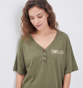 T-shirt d'été décontracté pour femme en jersey de coton imprimé à col en V, coupe ample, manches courtes, écologique, séchage rapide, style streetwear - Product Image 3