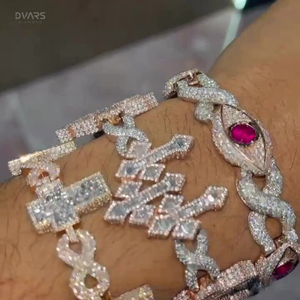 Pulseras de Moissanita VVS1 Baguette que pasan la prueba del diamante, Pulsera de eslabones cubanos cruzados de plata 925, Joyería Hip Hop Iced Out - Product Image 2