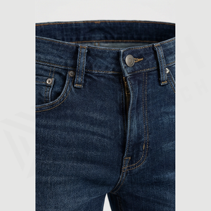 Jean en denim coupe droite délavé foncé pour homme, taille haute, coupe classique, en coton, style décontracté, pantalon d'automne - Product Image 4