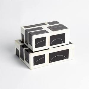 Boîte à bijoux en bois naturel avec incrustation d'os, faite à la main, qualité export, support pour fruits secs, design minimaliste, double étages, empilable - Product Image 1