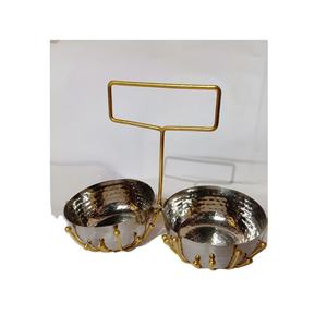 Frutero seco decorativo único, metal plateado y dorado, elegante diseño articulado, perfecto como centro de mesa empaquetado en cartón - Product Image 1