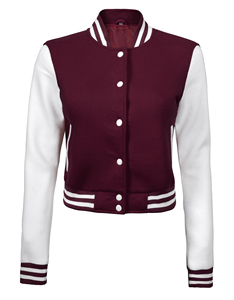 Women's Maroon <b>White</b> Varsity <b>Jacket</b> Full Sleeve Stand Collar Breathable Lightweight Polyester/Cotton Casual Outerwear Chinille - Product Image 5