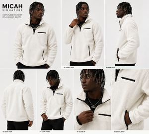 2026 En gros Sweat-shirt polaire blanc uni pour homme, col zippé, épais et chaud, en polaire Teddy, décontracté à col montant - Product Image 4