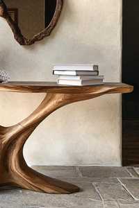 Modern <b>Live</b> <b>Edge</b> Farmhouse Console <b>Table</b> Handmade Solid Wood Pedestal Base Narrow Entryway <b>Table</b> - Product Image 5