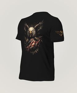 เสื้อยืดคอกลมแขนสั้นสีดำสำหรับผู้ชาย พิมพ์ลายอินทรีและธงชาติอเมริกา ผ้าฝ้ายเจอร์ซีย์ 100% ทรงลำลองพอดีตัว - Product Image 2
