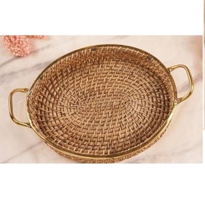Plateau de service ovale en rotin et bois, fait main, décoratif, pour boissons froides et café – Fournisseur et fabricant d'Inde - Product Image 2
