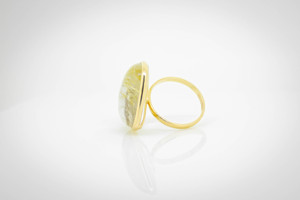 Natural Golden Rutilated Quartz Cabochon <b>Ring</b> in Solid 18K Yellow Gold High <b>Dome</b> Oval Solitaire Gemstone <b>Ring</b> - Product Image 2