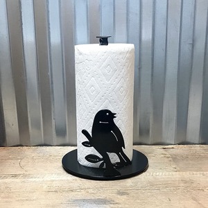 Porte-serviettes en papier de luxe en métal noir, support de rouleau de papier sur pied pour comptoir avec décor silhouette d'oiseau - Product Image 1