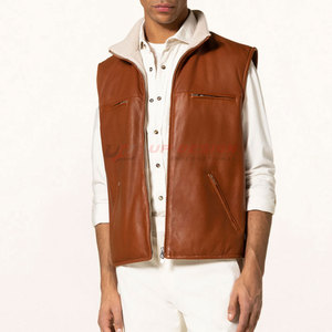 Gilet en cuir de haute qualité, design personnalisé, mode, hiver, prix de gros, respirant, multi-poches, fabriqué au Pakistan - Product Image 2