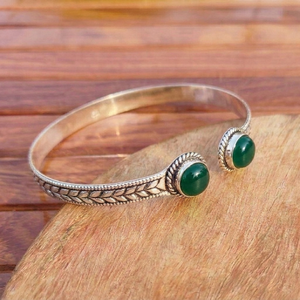 Bulk Natural Green Onyx <b>Cuff</b> Bangles <b>Silver</b>/Gold Plated Brass Gemstone Open <b>Bracelets</b> OEM Jewelry Gift Unisex - Product Image 5