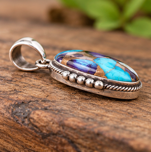 Colgante de Plata con Dalia Púrpura y Turquesa para Mujer, Estilo Boho del Suroeste, Joyería de Plata Vintage, Regalo para Ella - Product Image 5