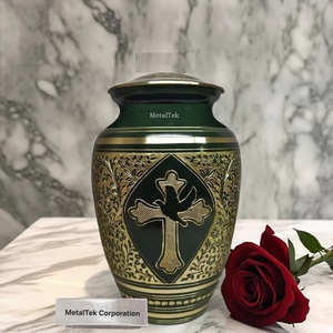 Pure Brass Holy Cross Bird Engraved Cremation <b>Urn</b> Handcrafted Metal Keepsake Memorial Ashes <b>Jar</b> for Adult Pet Funeral Customized - Product Image 1