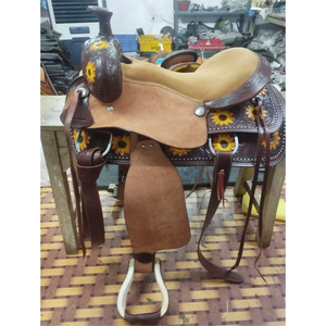 Selle de cheval en cuir occidental de qualité supérieure |   Cuir véritable |   Léger, durable, confortable, pour la randonnée |   Équipement d'équitation - Product Image 2