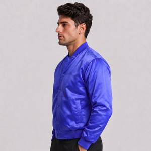 Veste de sport en satin rouge pour homme avec bordure blanche, fermeture à boutons, vêtement décontracté pour l'automne - Product Image 6