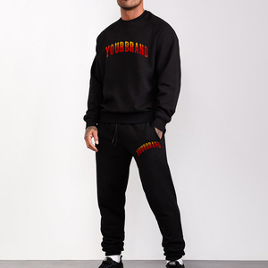 Men's Black Crew Neck Sweatshirt <b>Set</b> With Red Yourbrand Print Casual Autumn Wear 100% Cotton French Terry Fabric - Product Image 4