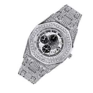Montre de luxe en quartz sertie de diamants, boîtier octogonal 43 mm, chronographe analogique, bracelet en acier inoxydable, fermoir déployant - Product Image 5